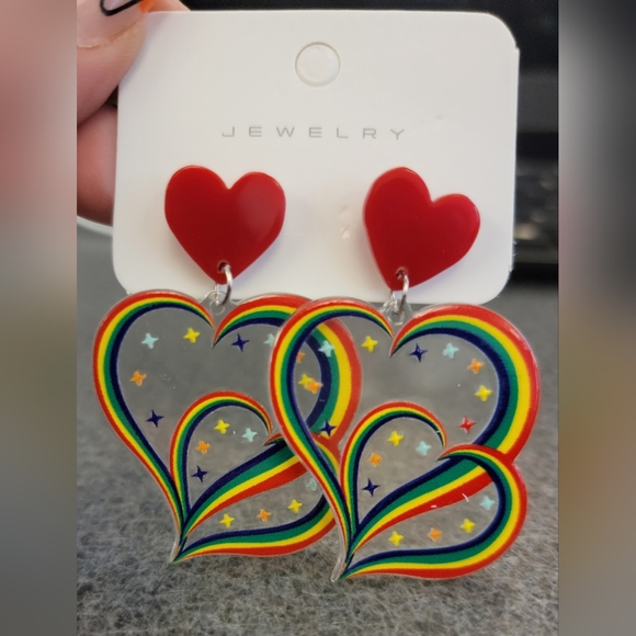 Rainbow Colored Heart Earrings - Picture 1 of 2